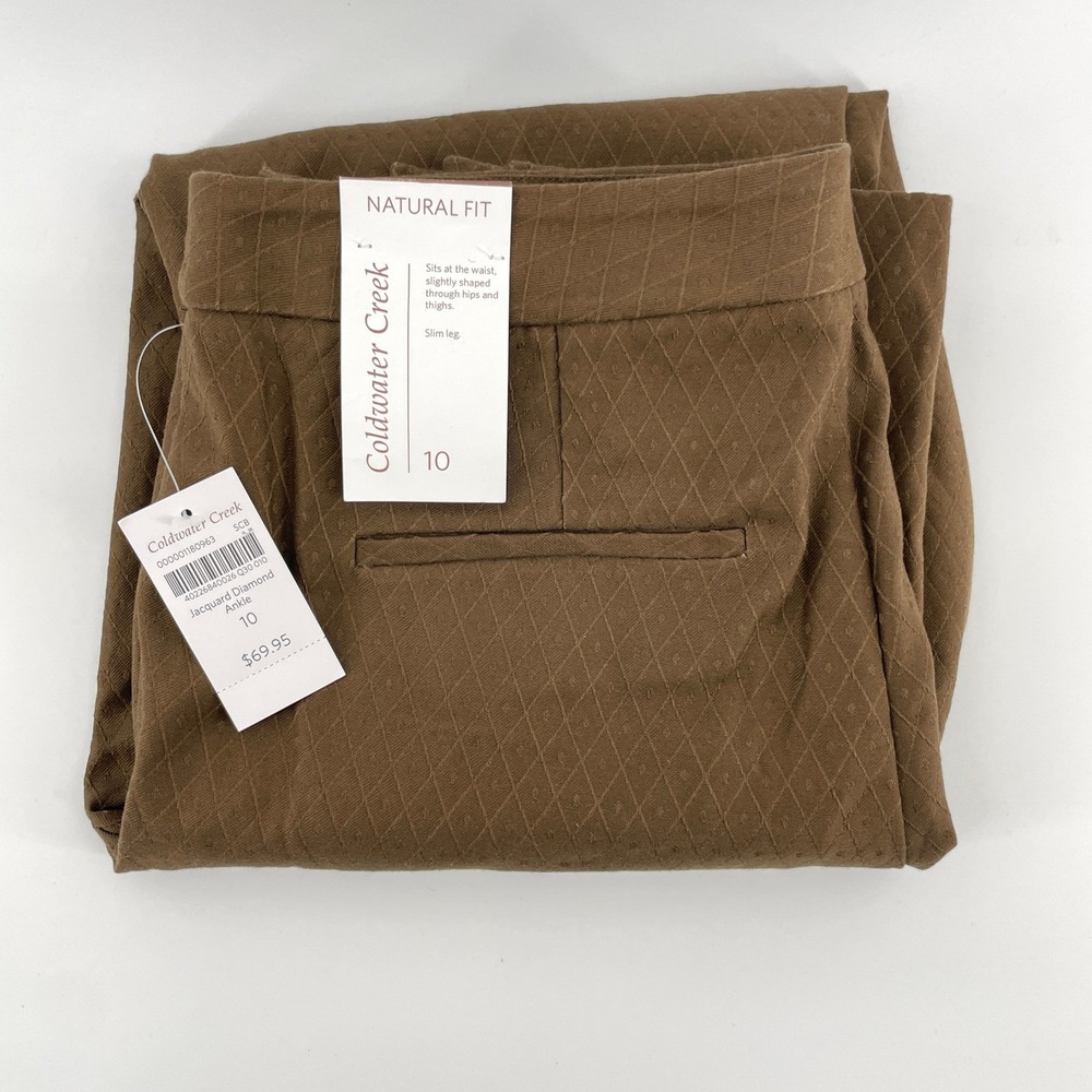 NWT Coldwater Creek Jacquard Diamond Ankle Pants Womens 10 Natural Fit Slim‎ Leg